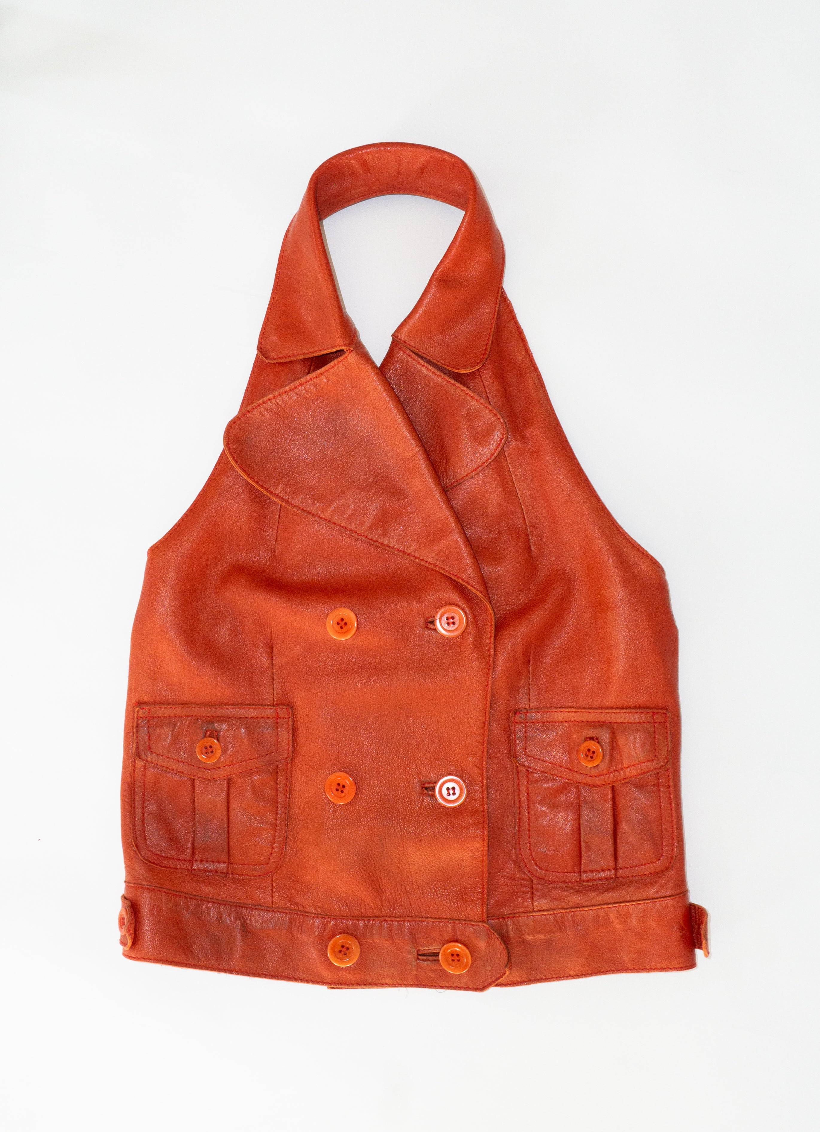 Top Dos Nu en Cuir Rouge T.38