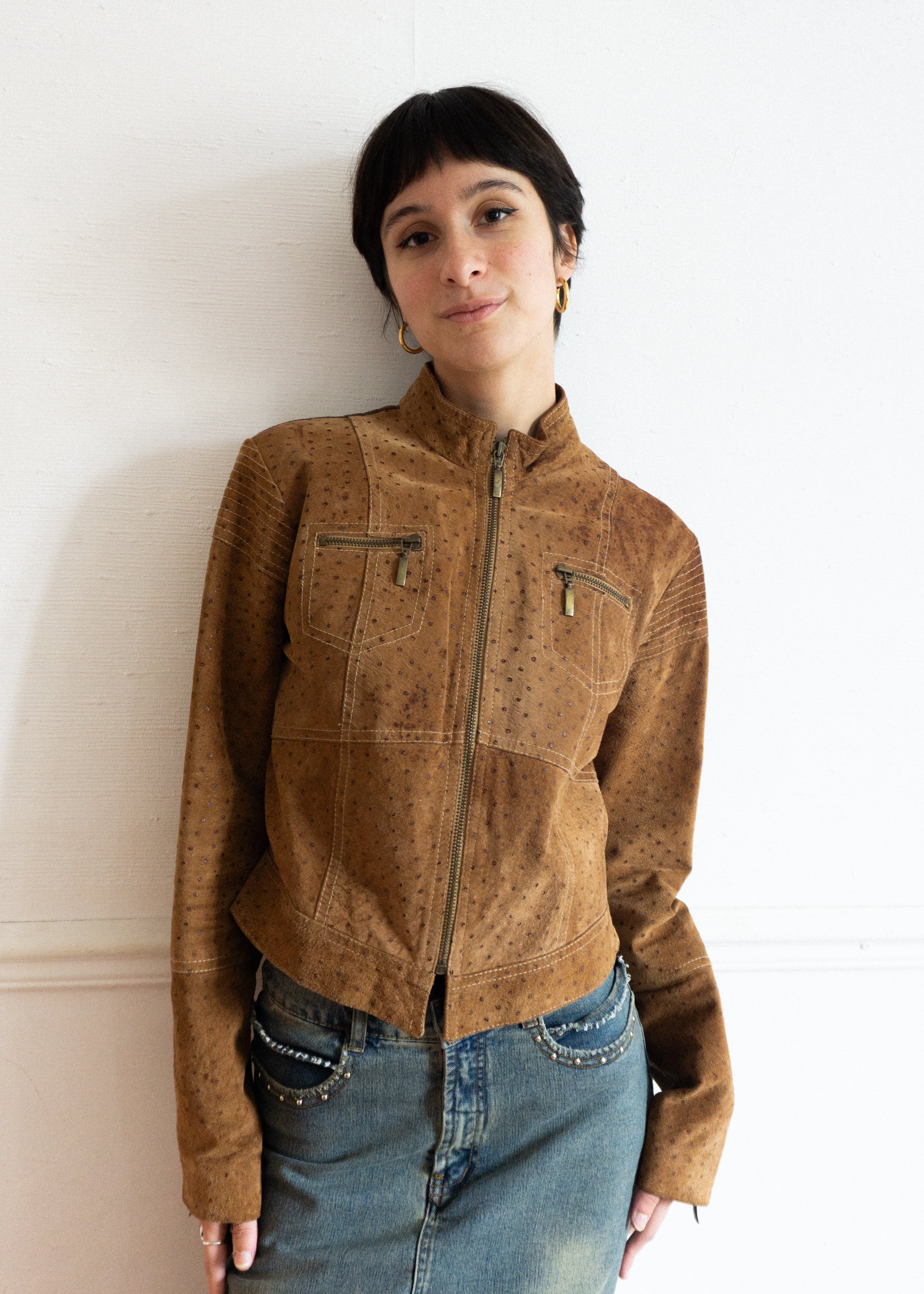 Veste en Cuir Bicolore T.38