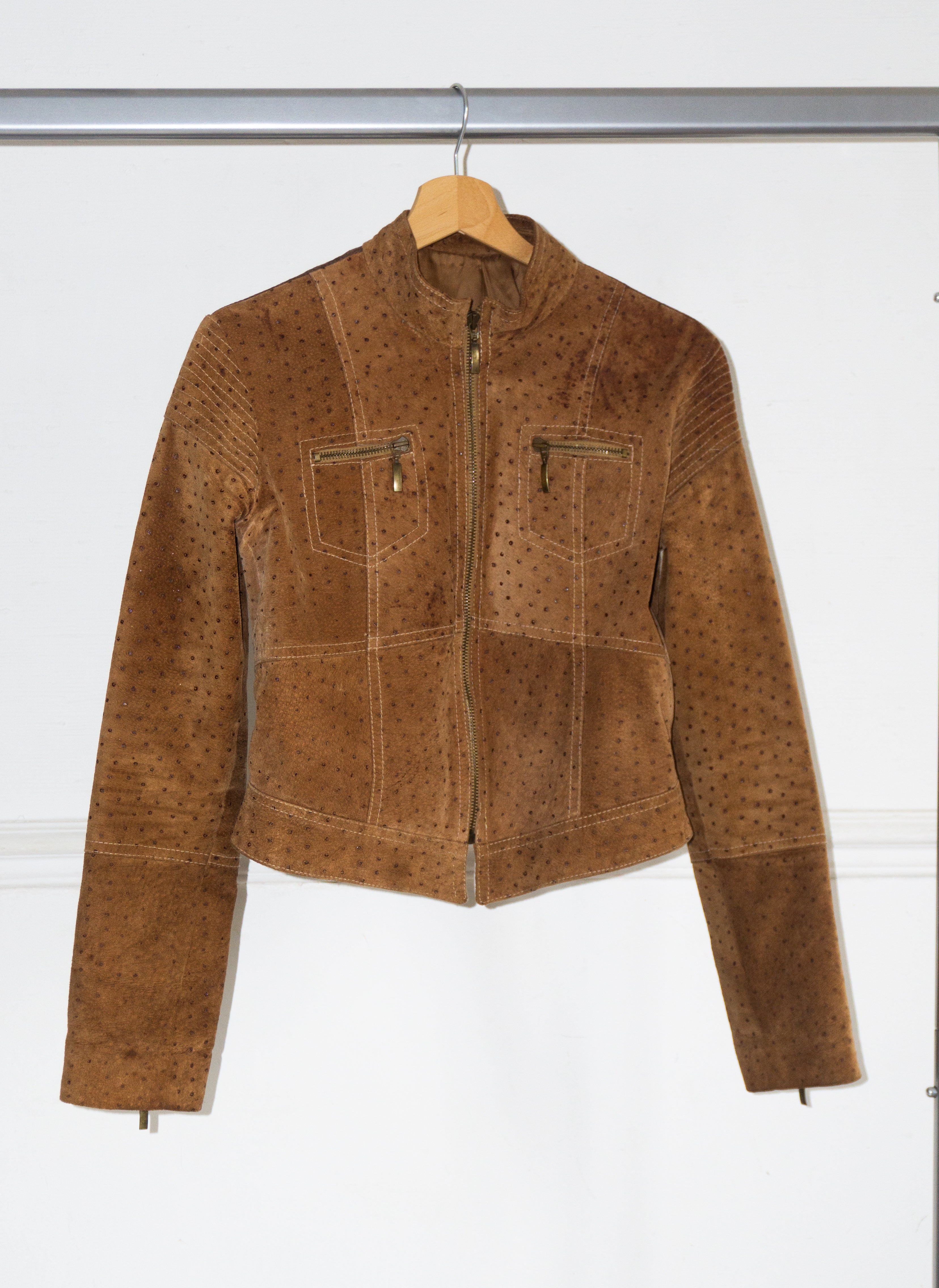 Veste en Cuir Bicolore T.38